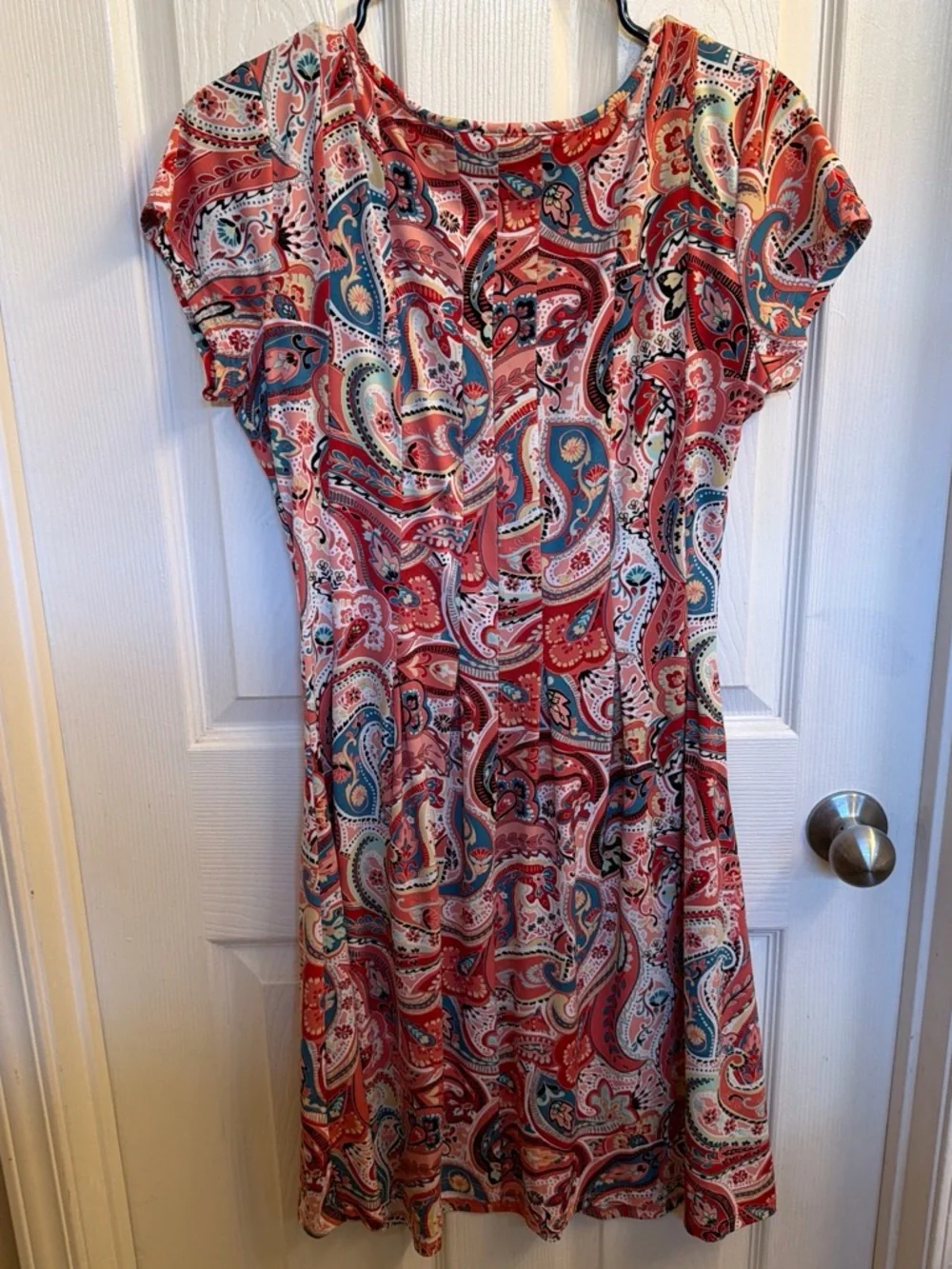 NY Collection Coral and Blue Paisley Short Sleeve Tunic Dress